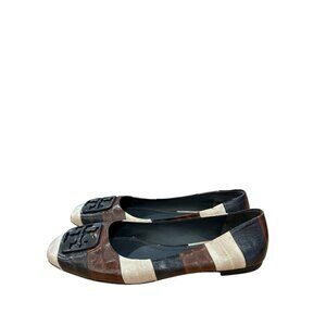 Tory Burch Georgia flat Colorblock Brown Black Size 9 1/2M Good Condition